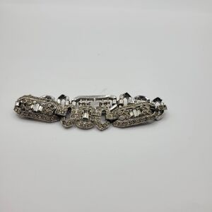 Vintage Antique Sparkling Silver Tone  Rhinestone Link Bracelet